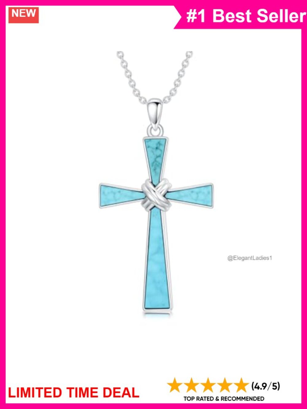 Turquoise Cross Necklace 925 Sterling Silver Pendant 18-20 Inch